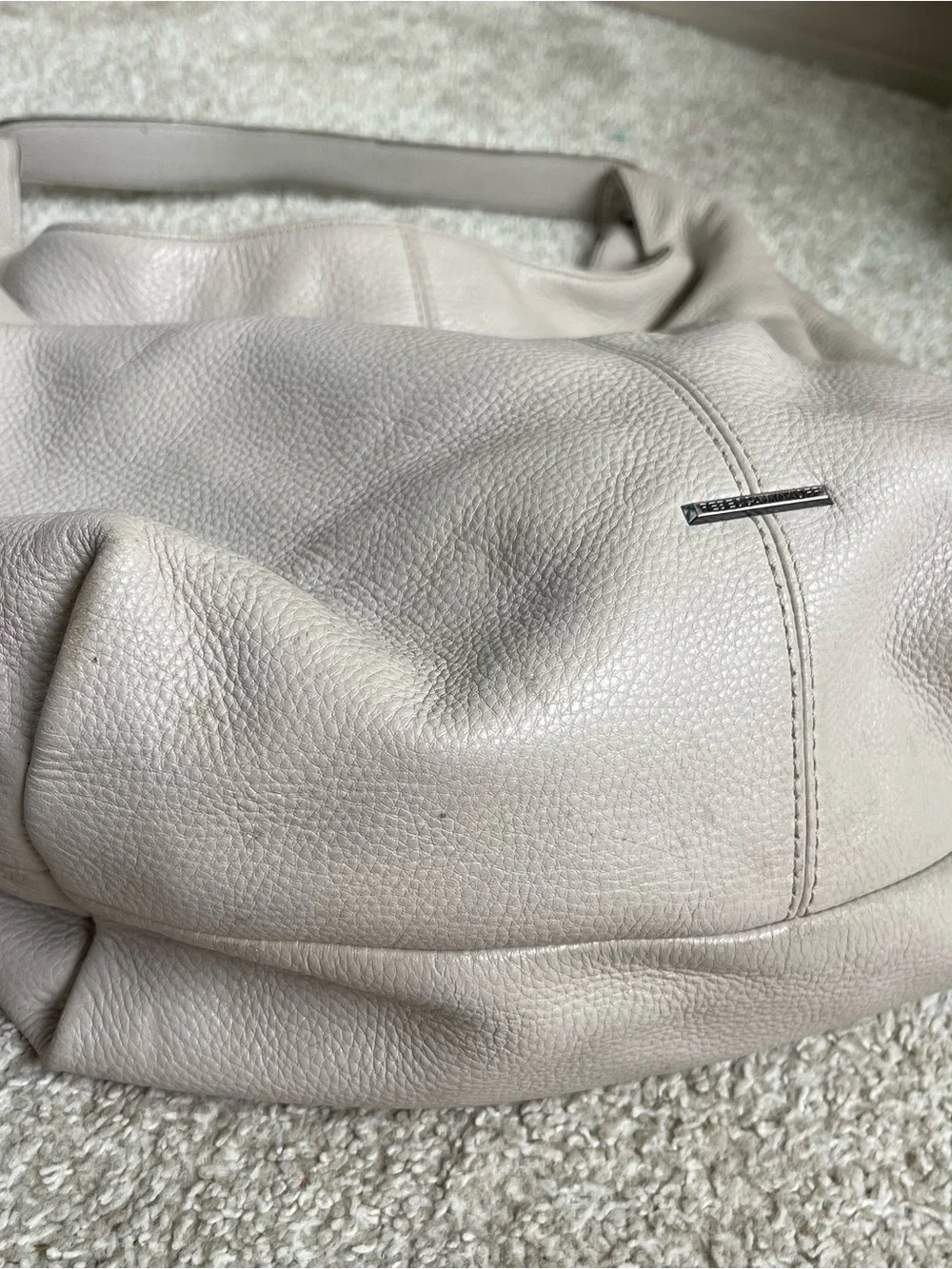 Rebecca Minkoff Grey Pebbled Hobo Shoulder Bag Zip Silver Hardware